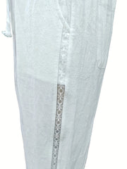 Contrast Lace Straight Leg Pants Casual Pocket Drawstring Pants