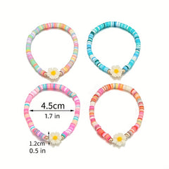 4pcs Girls Daisy Bead Bracelets Kids Accessories