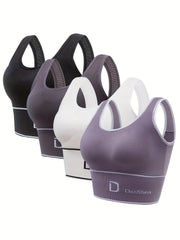 4pcs Letter Print Sports Bras Shockproof Push Up Bra Women's Lingerie