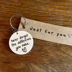 Wooden Keyring Never Forget The Difference You Make Engraved Bag Pendant