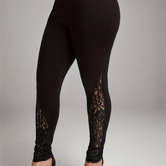 Casual Leggings Women's Plus Contrast Lace Solid Elastic