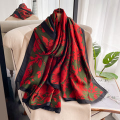 Silk Scarf Female Flower Printed Long Shawl Wrap