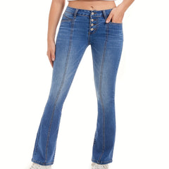 Button Up High Rise Flared Leg Jeans