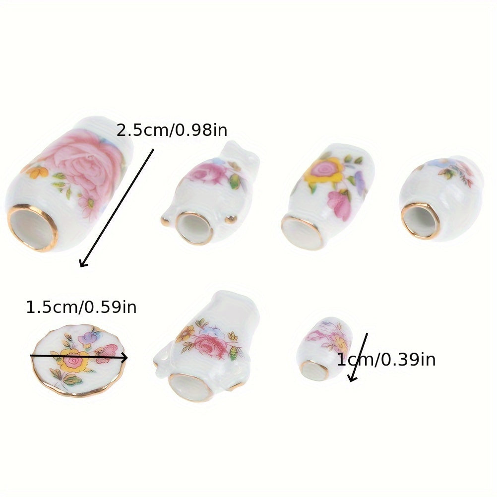 7pcs Dollhouse Porcelain Flower Vases Mini Furniture Model Home Decor DIY Toy