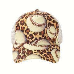 Khaki Ponytail Trucker Hat Leopard Print Baseball Cap