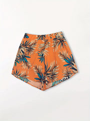 Boho Shorts Women's Plus Leaf Print High Rise Casual Shorts