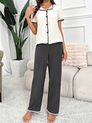 Textured Pajama Set Short Sleeve Top & Pants Women's Sleepwear