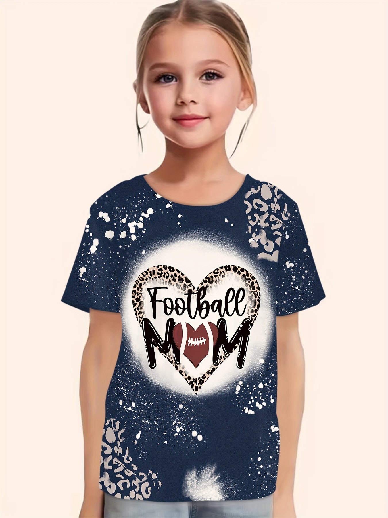 FOOTBALL MOM Print Short Sleeve T shirt For Girls Summer Gift
