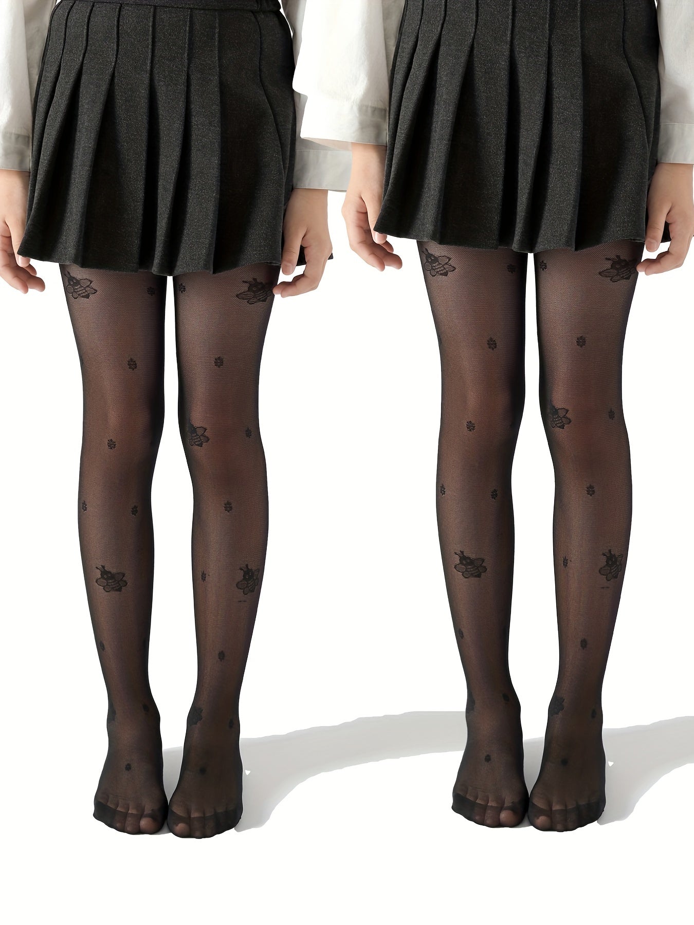 Girls Footed Leggings Bees Print Tight Fit Mesh & Thin Stockings Pants