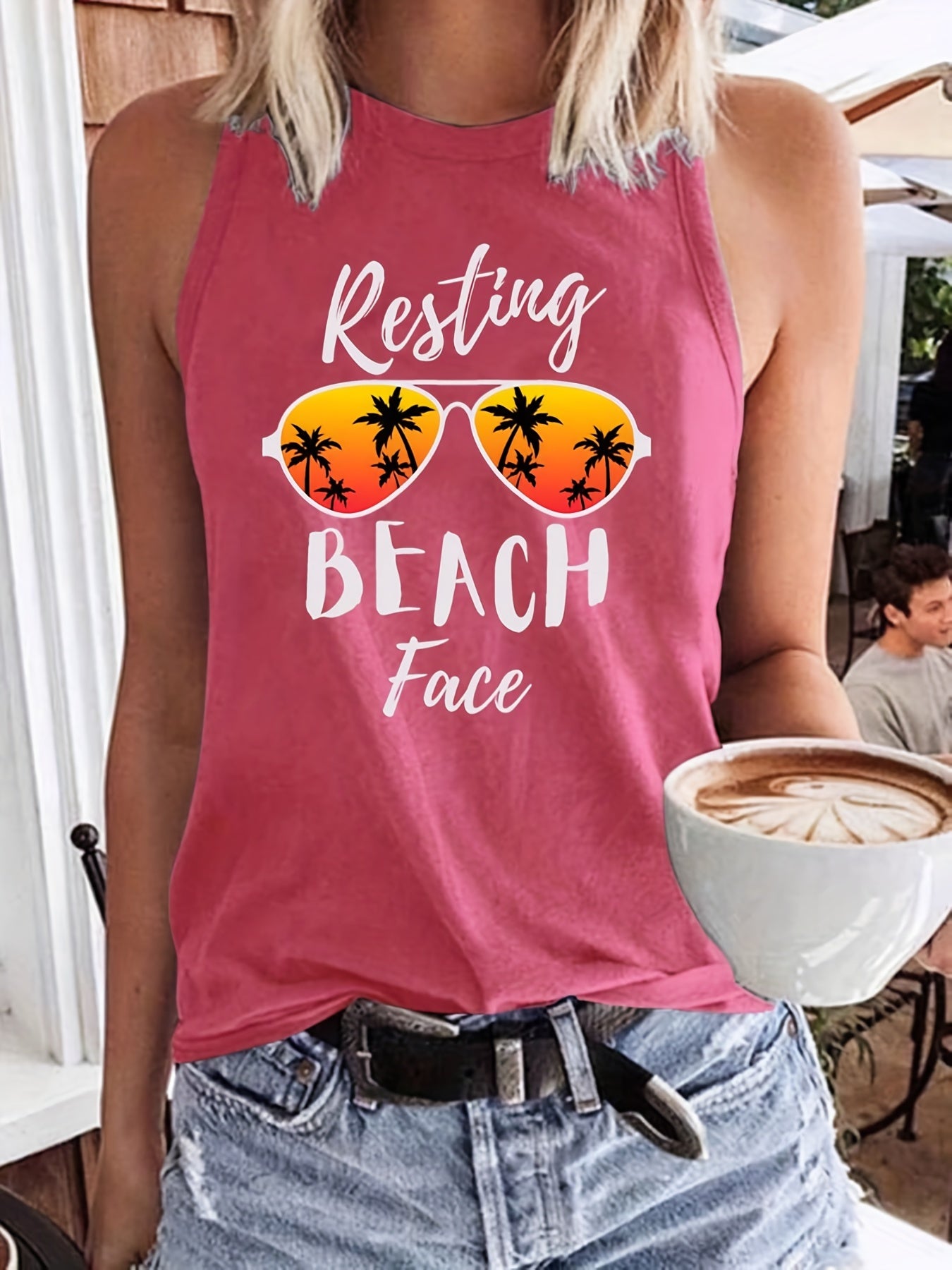 Coconut Tree & Letter Print Tank Top