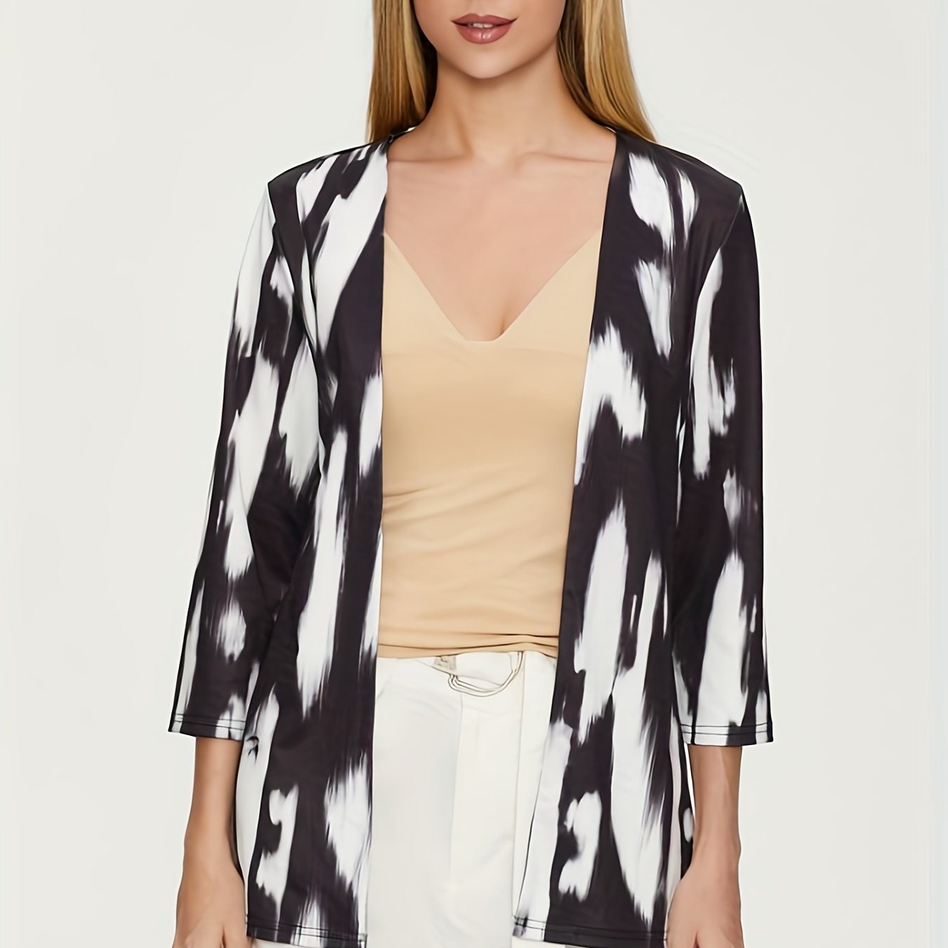 Tie Dye 3/4 Sleeve Cardigan Open Front Versatile Outerwear