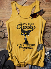 Cat & Letter Print Tank Top for Summer Women