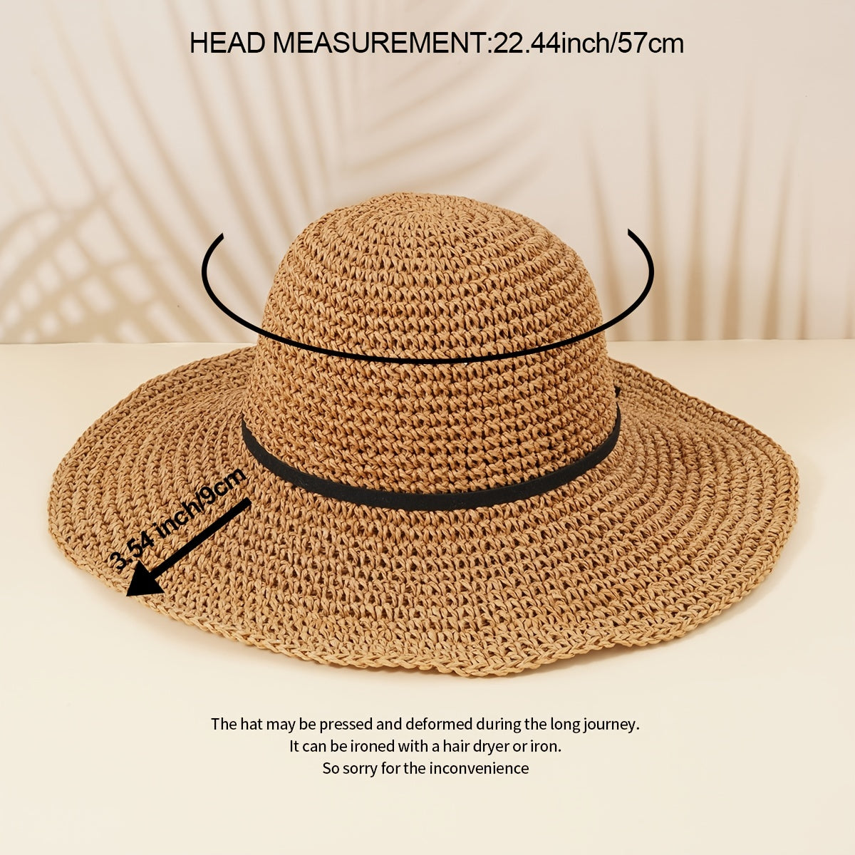 Boho Straw Hat with Thin Bow Tie for Beach Travel