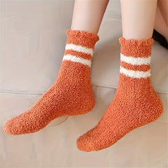 9 Pairs Striped Fuzzy Socks Comfy & Warm Home Floor Socks Women's