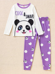 Kid's 2pcs Pajamas Top & Pants Set + SMART Panda Polka Dots Print PJ Set