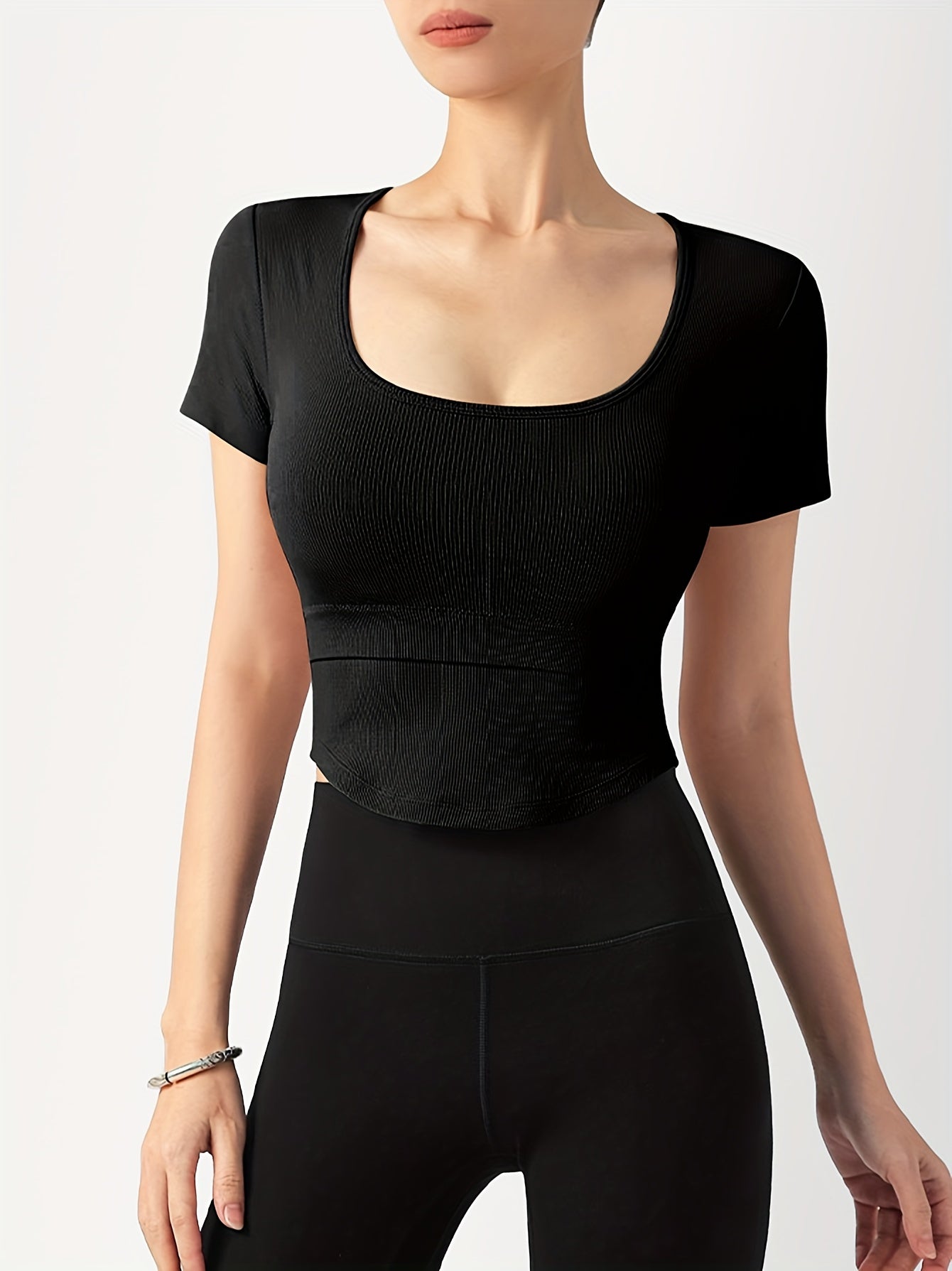 Sporty Crew Neck T Shirt High Stretch Quick Dry Sports Tee Women's Activewear