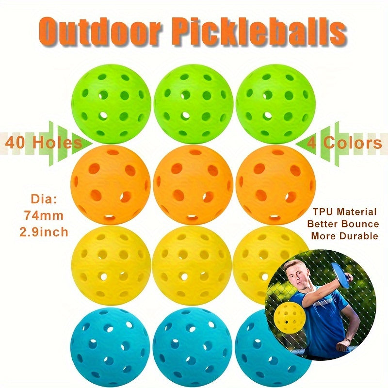 12pcs Pickleball 40 Holes Outdoor Training Set Great Bounce Visibility