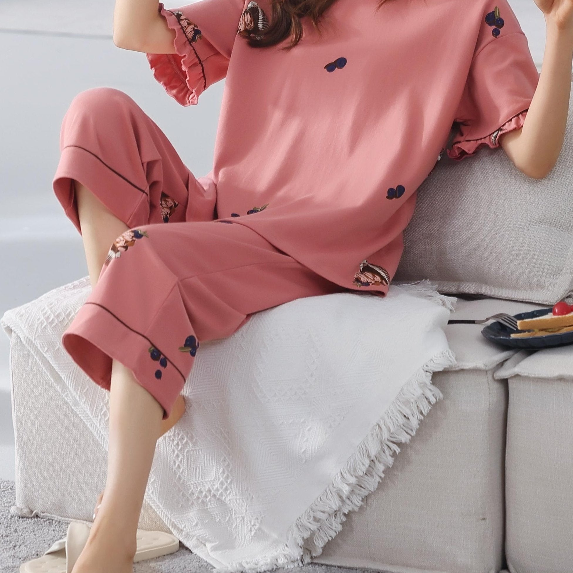 Fruitcake PJ Set Short Sleeve Crew Neck Top & Cropped Pants
