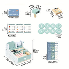 Wooden Supermarket Cash Register Toy Set with Shopping List and Coin Slot