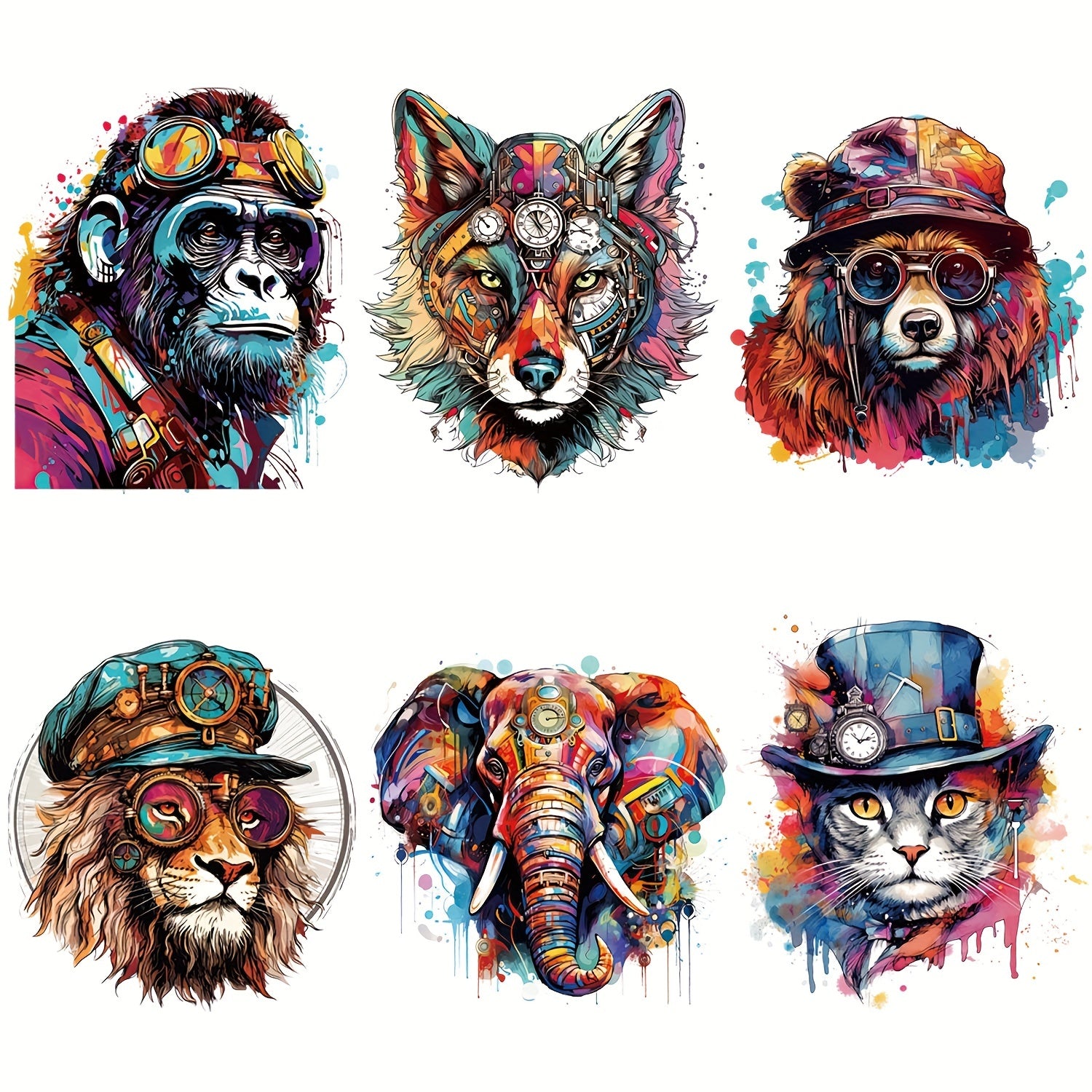 6pcs Animals DIY Iron On Transfer Stickers For T-shirts Jackets Jeans