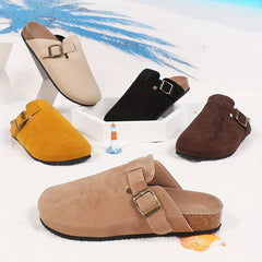 Casual Buckle Strap Mules - Women's Suede Clogs