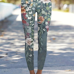 Casual Leggings Women's Plus Floral Print High Rise Leggings