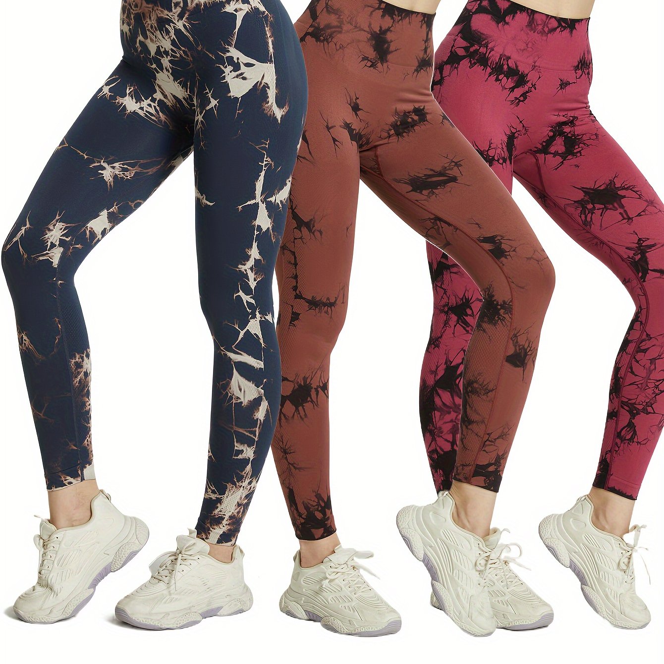 3pcs Tie Dye Slim Fit Gym Leggings High Waist Yoga Workout