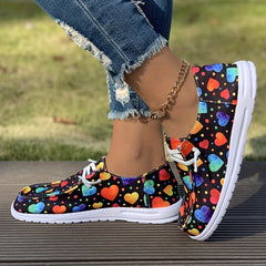 Women's Love Pattern Skateboard Shoes Colorful Lace-up Canvas