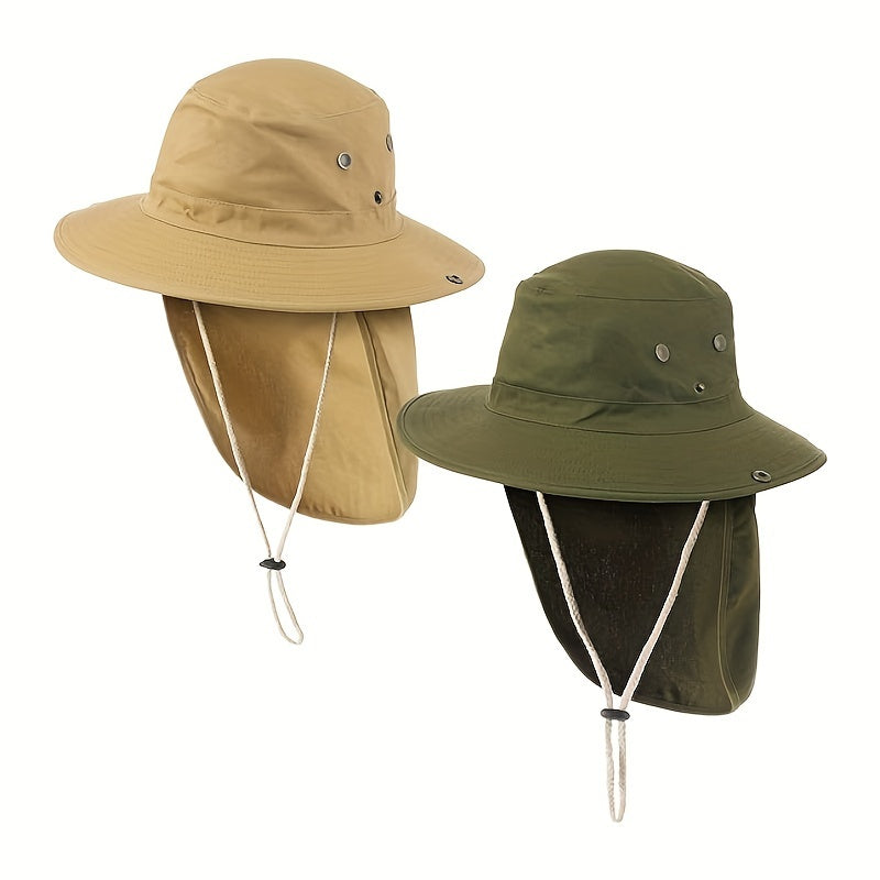 2pcs Wide Brim Sun Hat UV Protection Fishing Hat With Neck Cover