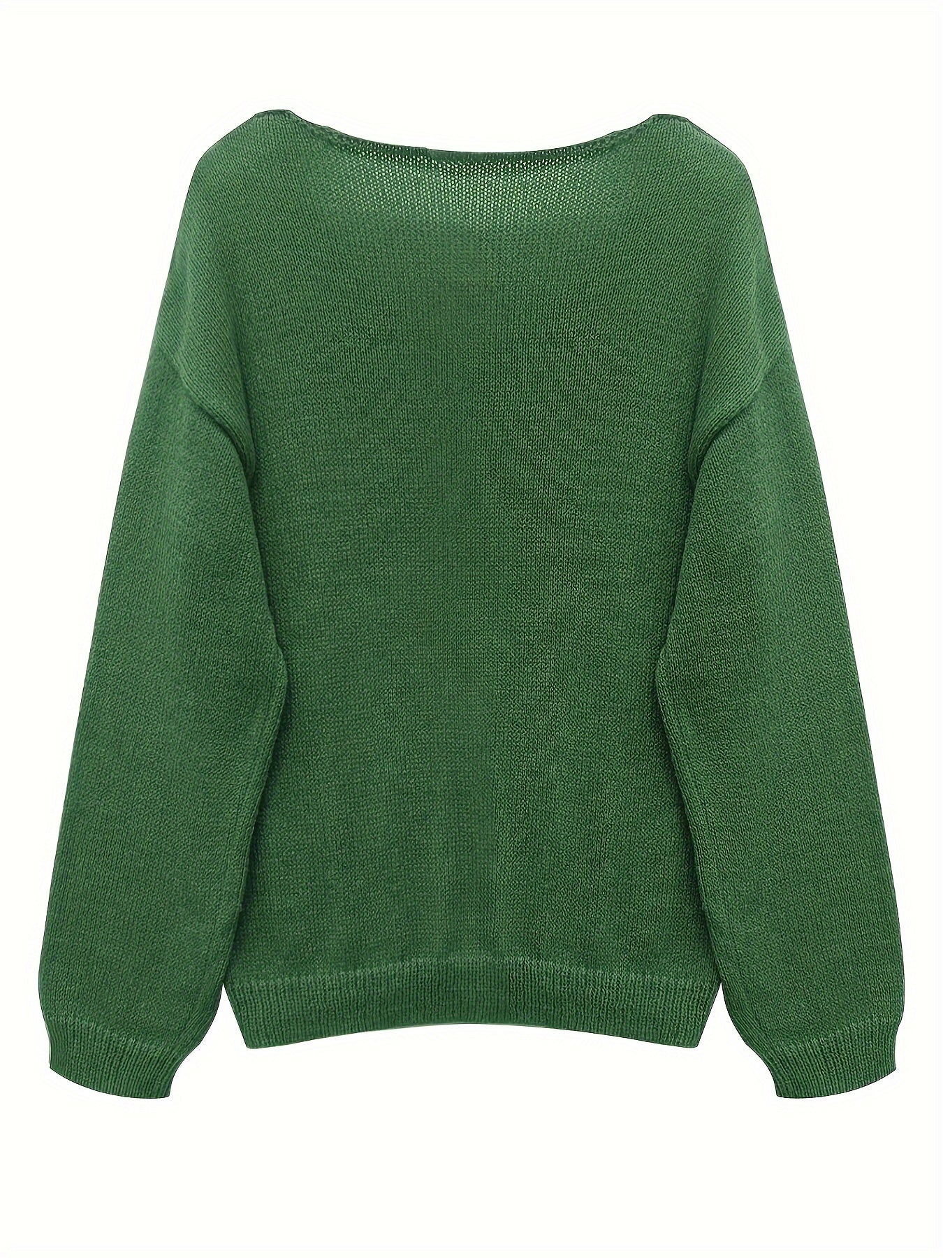 Solid V Neck Sweater Long Sleeve Loose Fit Pullover