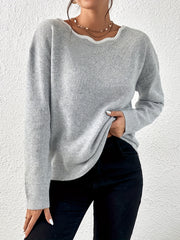Scallop Trim Bow Back Pullover Sweater