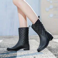 Women's Argyle Rain Boots Waterproof Mid-Calf Comfortable Rubber Boots