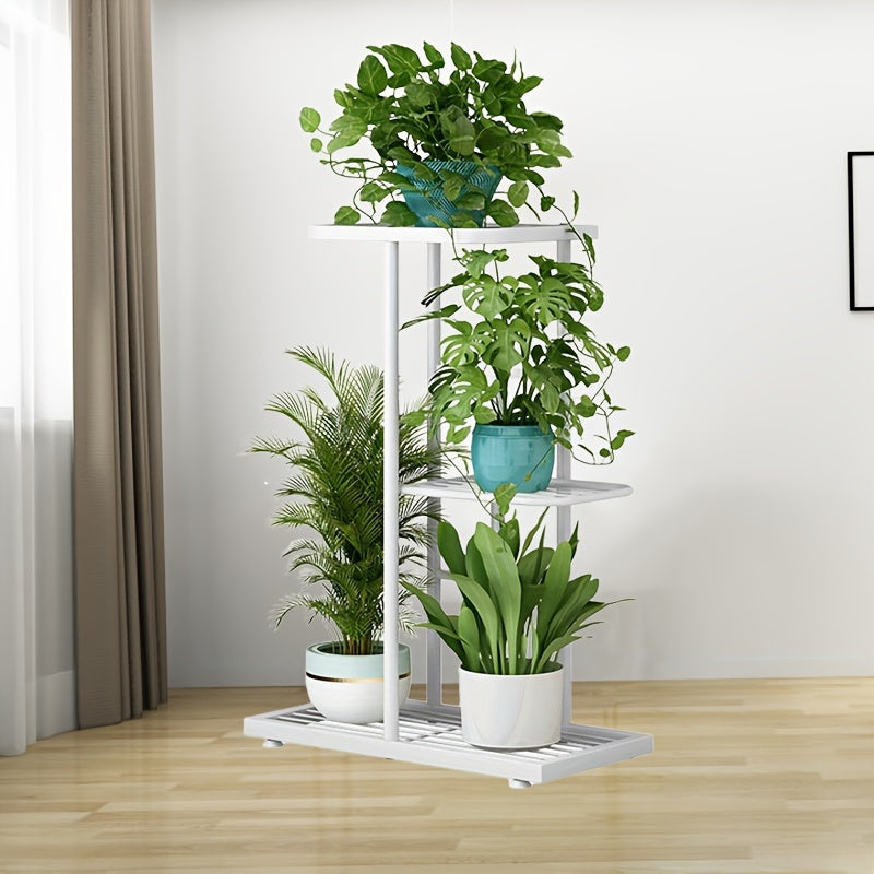 3-Layer Wrought Iron Flower Rack, 4 Pots, Balcony Succulent Plants