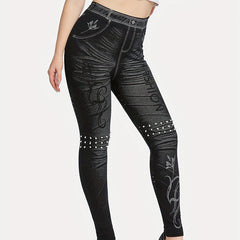 Denim Print Skinny Leggings Casual Stretchy Leggings