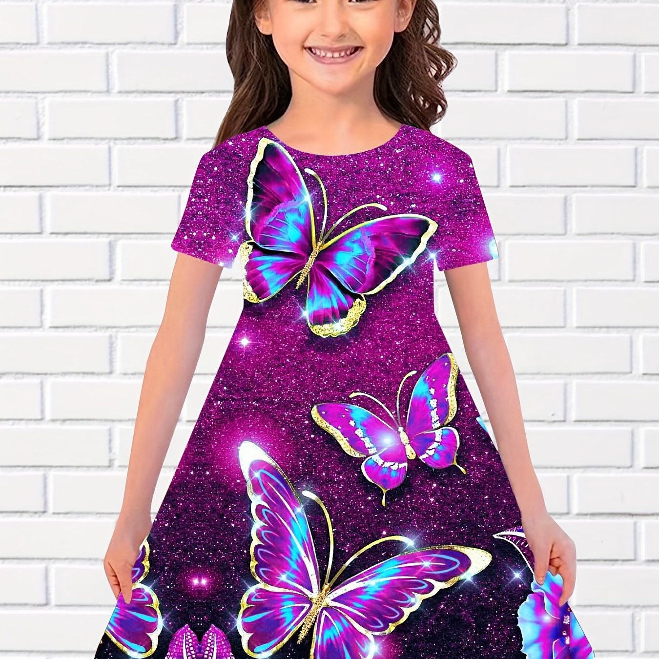 Sequin Butterfly Night Graphic Dress Girls Party
