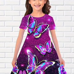 Sequin Butterfly Night Graphic Dress Girls Party