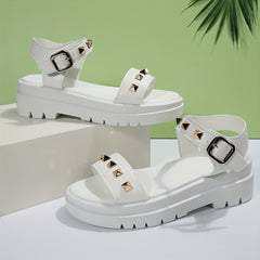 Women's Studded Open Toe Platform Sandals with Ankle Strap Buckle