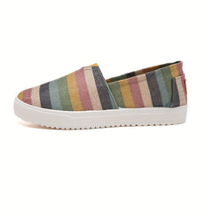 Women's Colorful Striped Canvas Slip-On Flat Casual Walking Shoes