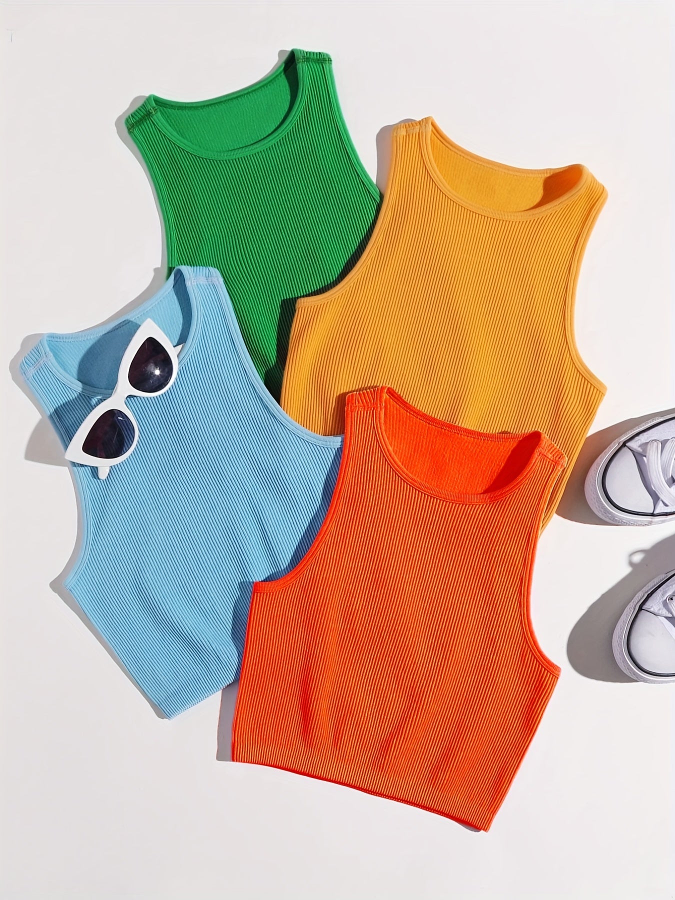 4 Pcs Seamless Rib Knit Tank Top Women's Activewear