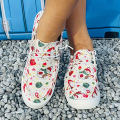 Women's Christmas Snowman Sneakers Anti Slip Lace Up Skate Shoes