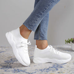 Knitted Mesh Sneakers Breathable Lace Up Running Shoes Women's Footwear