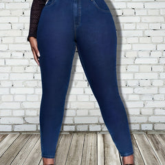 Plus Solid Button Fly High Rise Medium Stretch Skinny Jeans