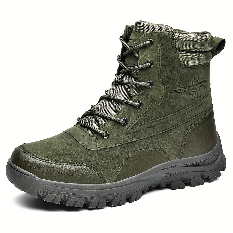 Men's Solid Zipper Tactical High Top Boots Anti-skid Wear-resistant Hiking