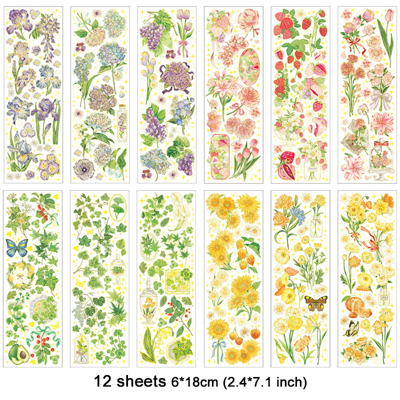 12 Sheets Plant Flower Waterproof Stickers for Craft Scrapbooking Journaling