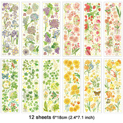 12 Sheets Plant Flower Waterproof Stickers for Craft Scrapbooking Journaling