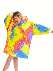 Women's Plus Spiral Tie Dye Oversized Hooded Fleece TV Blanket