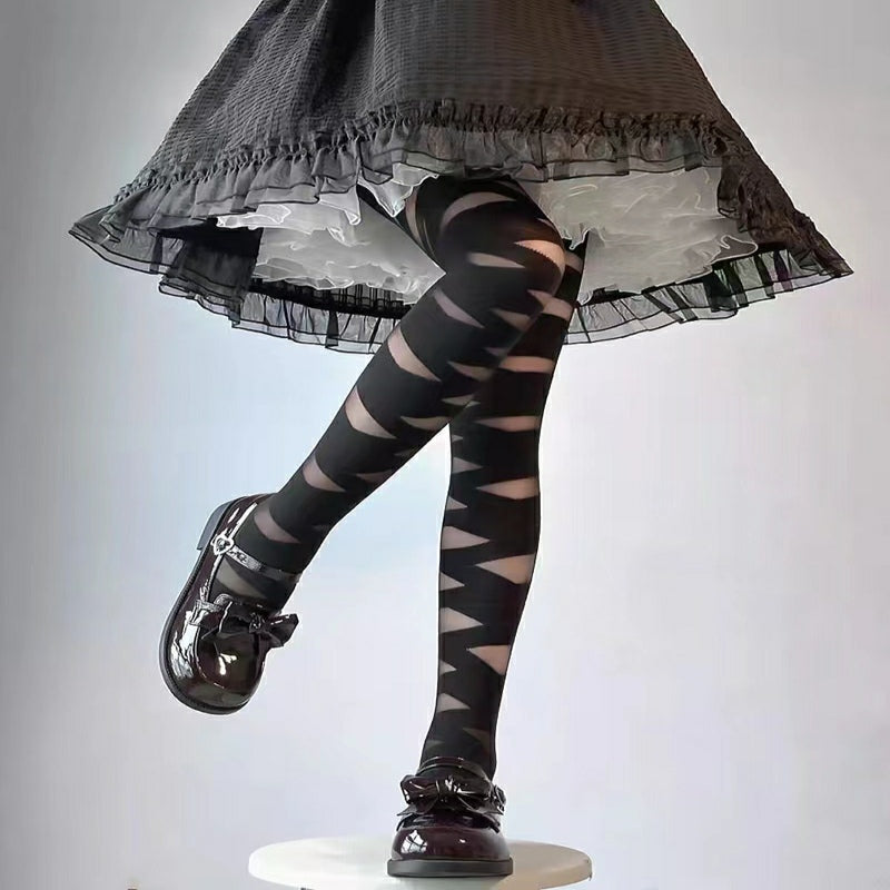 Bandage Striped Mesh Tights Stockings for Women