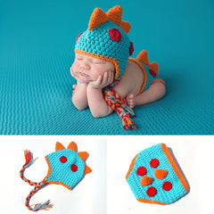 Cartoon Dinosaur Woolen Knitting Hat Set For Infants