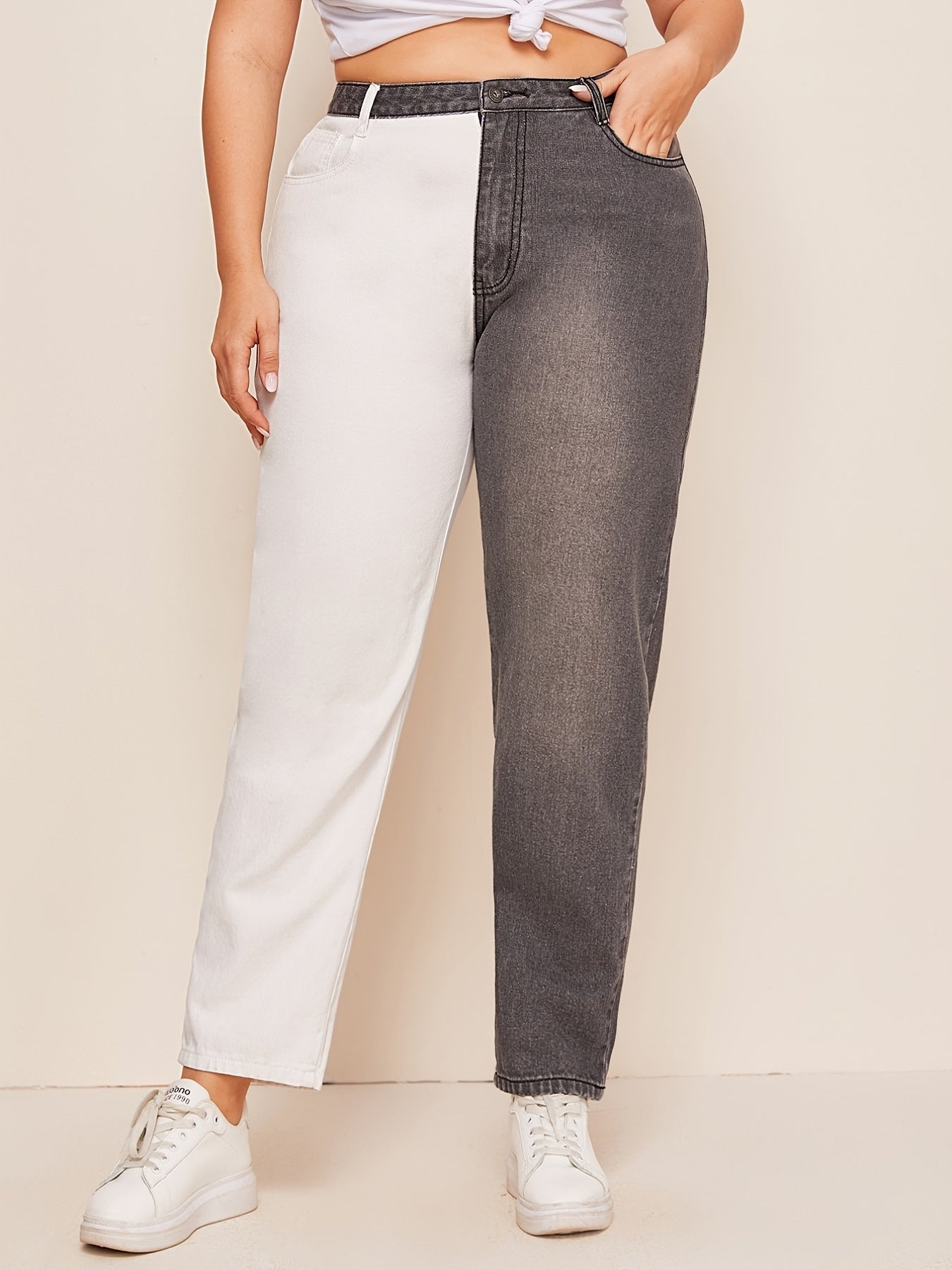 Colorblock High Rise Jeans Plus Size