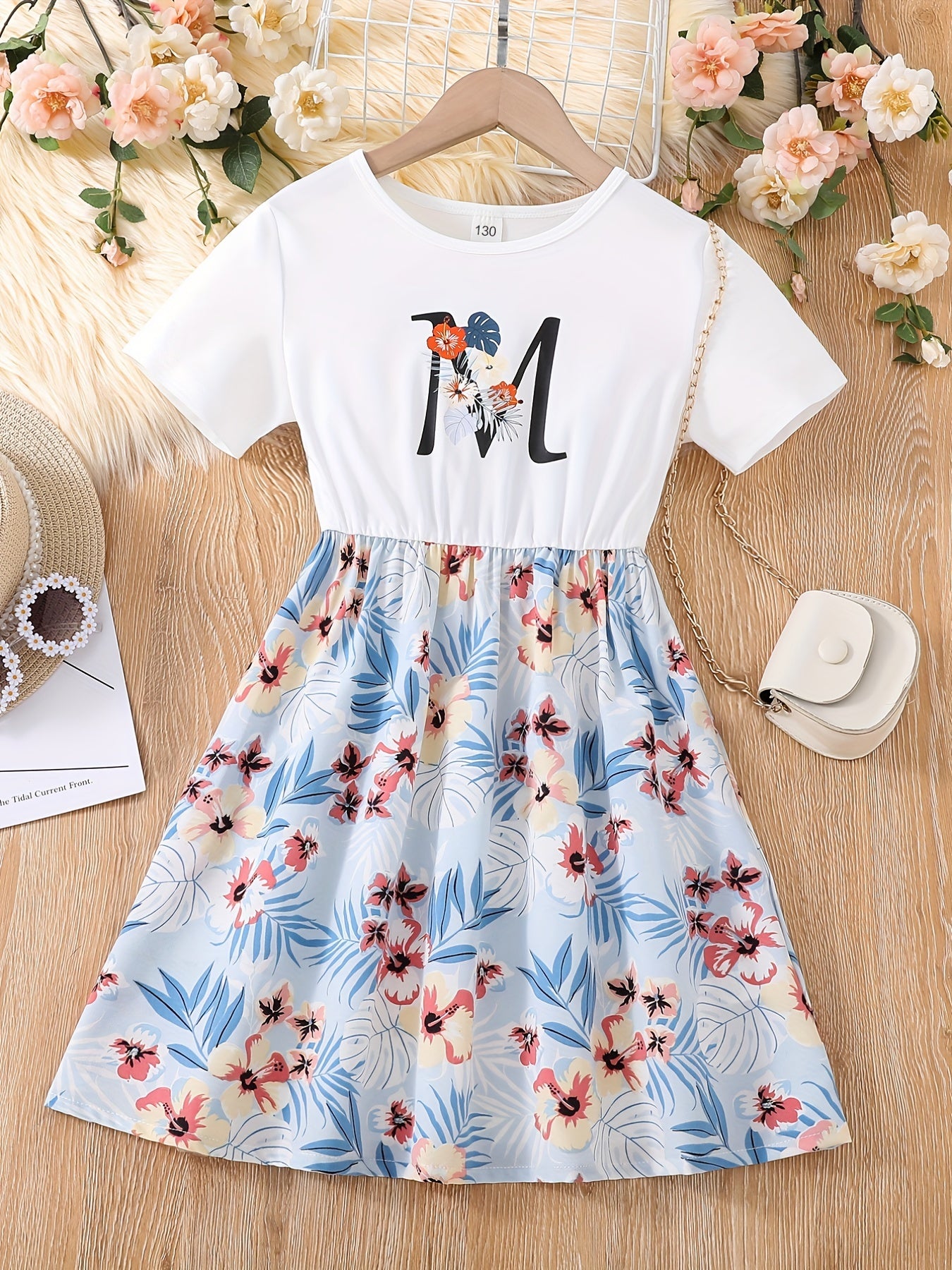 Kid Girls' Casual Dress Floral Skirt & T Shirt Patchwork Dresses